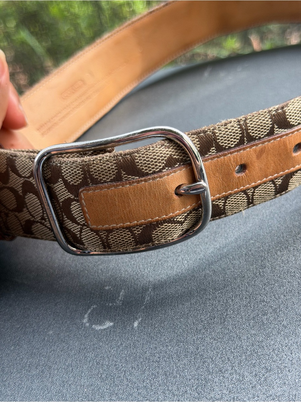 Coach Signature Canvas Belt in Brown and Tan - Picture 4 of 6